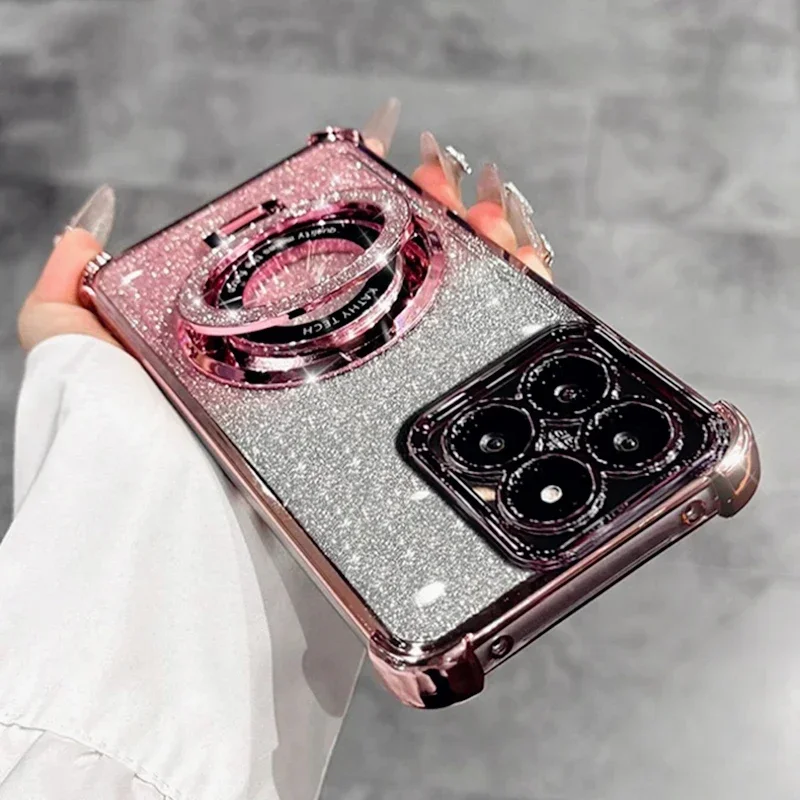 Luxury Glitter Bracket Case For Xiaomi Redmi Note 13 13C 12 12S 12C 11 11S 10 10C 13ProPlus POCO M5S M6 Ring Transparent Cover
