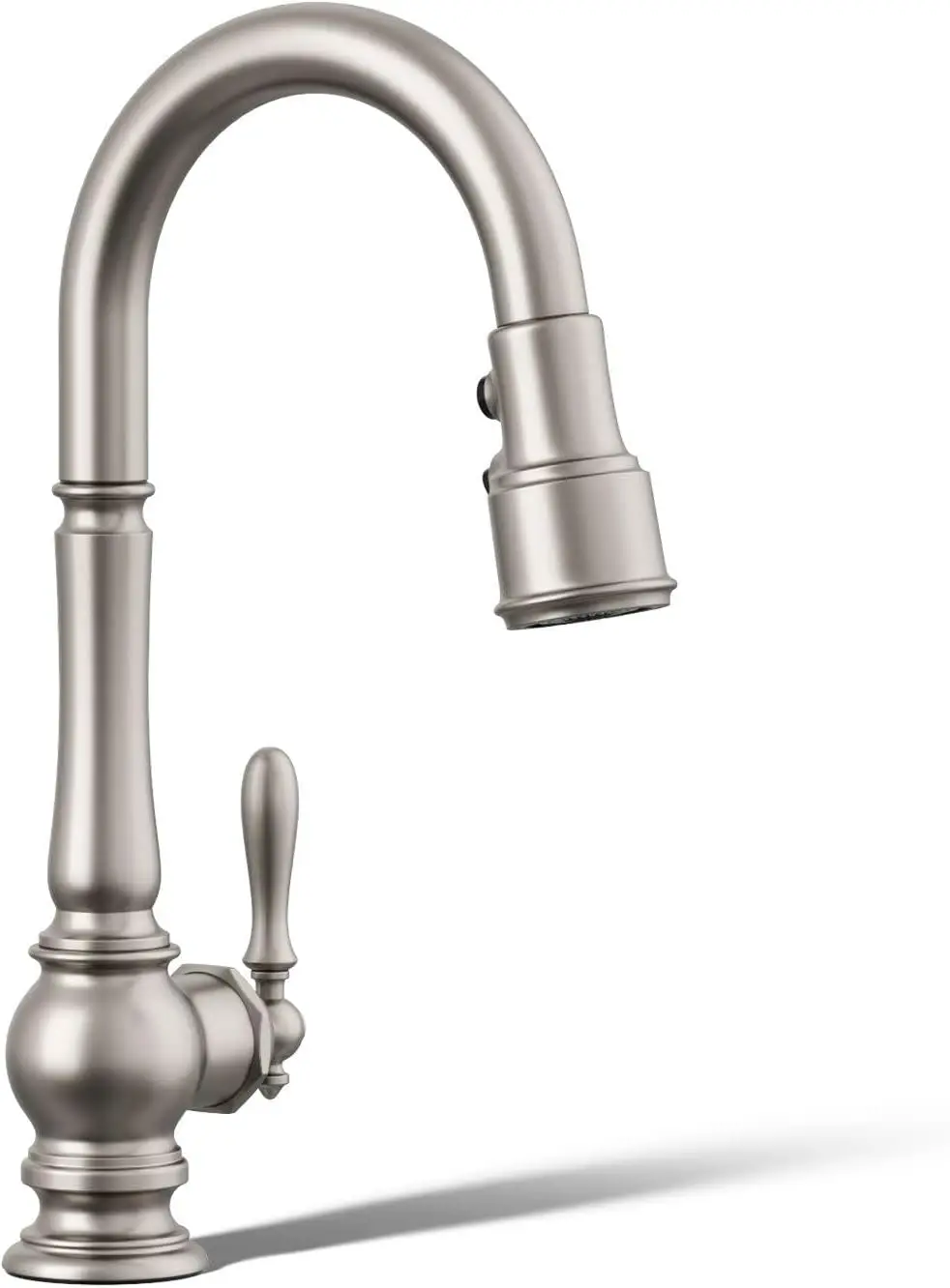 Pull-Down Kitchen Sink Faucet with Single-Hole Installation, Lever Handle, and 3-Function Spray Head with Sweeping and Soft Spray Settings