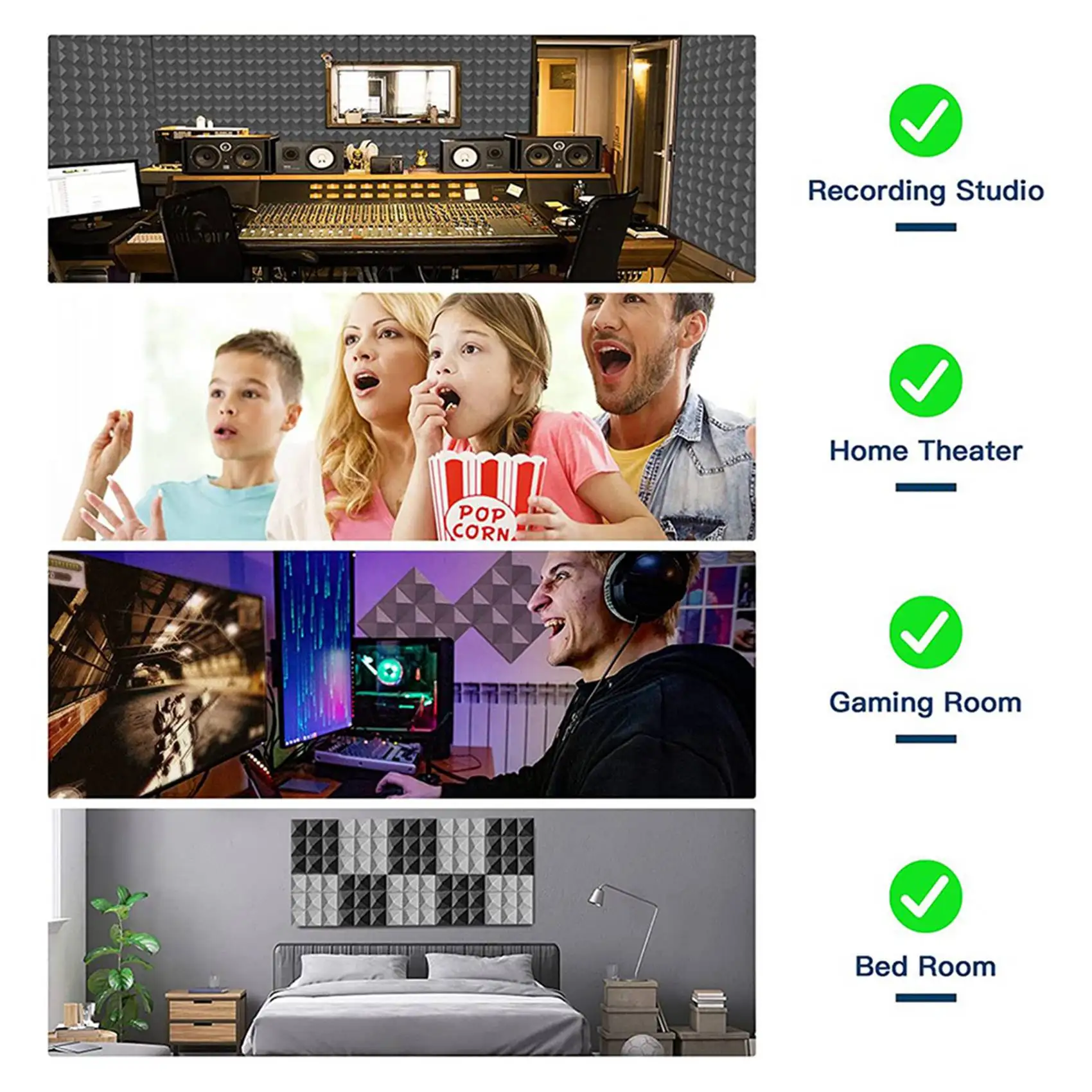 

A61P 24 Pack Acoustic Foam Panels,Self-Adhesive Sound Proof Foam Panels,For Wall Decor,Music Studio Bedroom Home,5X30x30cm