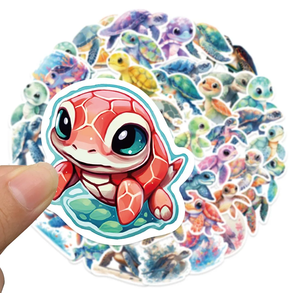 50pcs Colorful Cartoon Turtle Stickers Aesthetic Phone Wall Scrapbook Motorcycle Waterproof Cartoon Sticker for Kids Toys Gifts