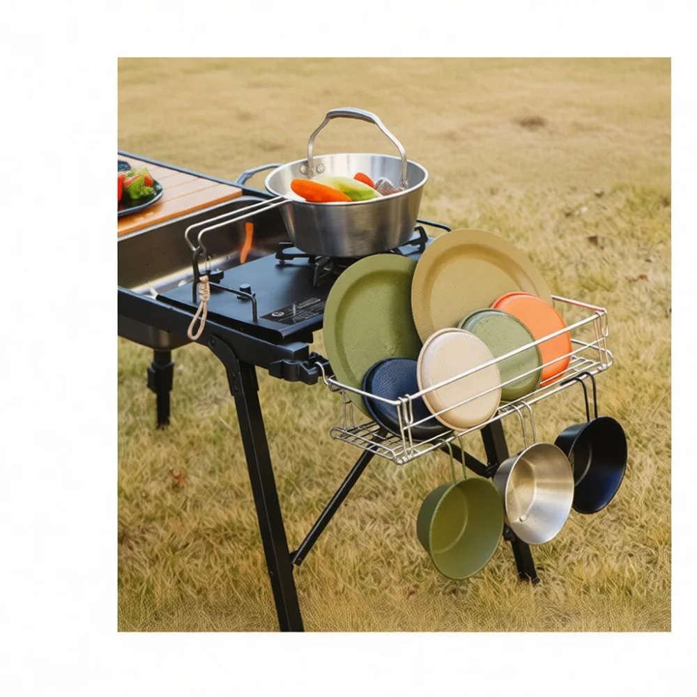 Outdoor Camping Table With Storage - Outdoor Foldable Storage Hanging Basket For