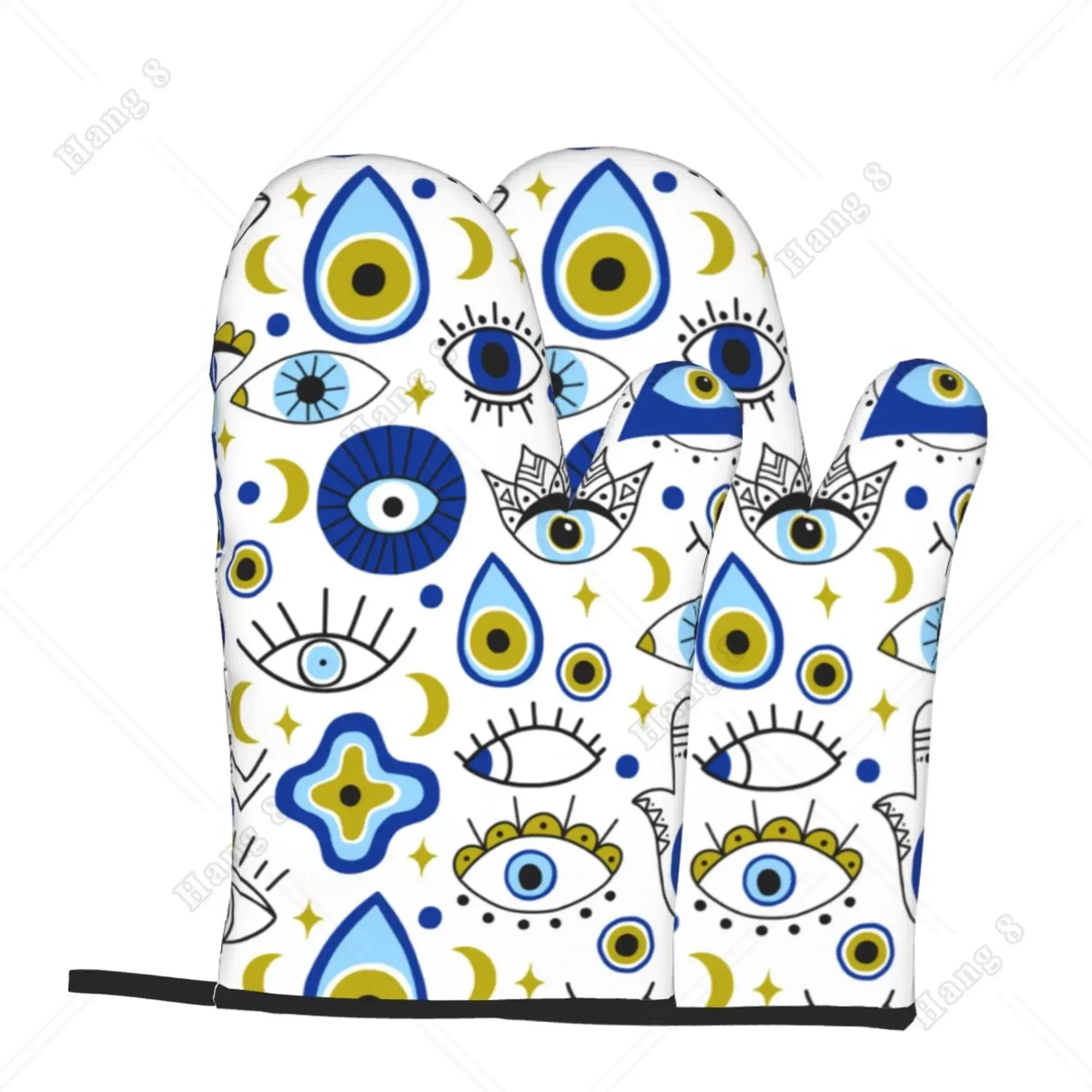 Navy Blue Evil Eye Lucky Egyptian Style Heat Resistant Gloves Microwave Gloves Bbq Gloves for Men Women Oven Items 2PC Gift