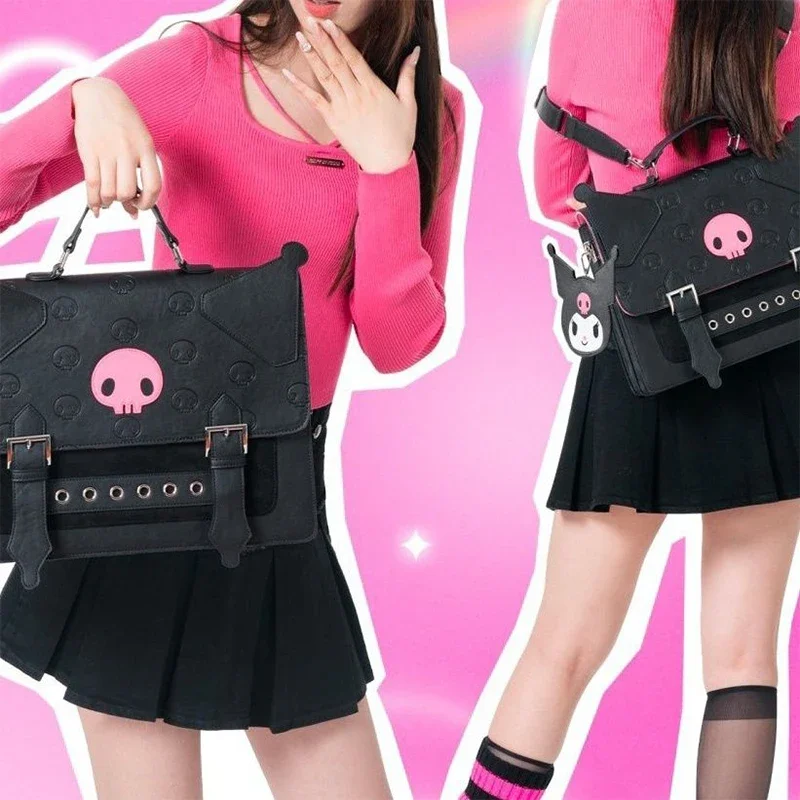 Sanrio Kuromi Women Leather Backpack Girls Pu Mini Shoulder Bag Handbag Sweet Shopping Bag with Adjustable Belt Christmas Gift