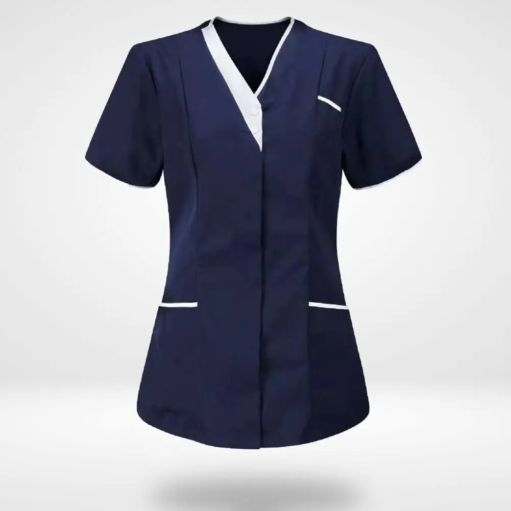 2025, Krankenpflegeuniform, Sommer-Frauen-T-Shirt, V-Ausschnitt, Knöpfe, Frauen, Krankenschwester, Arbeitsuniform, T-Shirt, medizinische Krankenhaus-Arztuniform