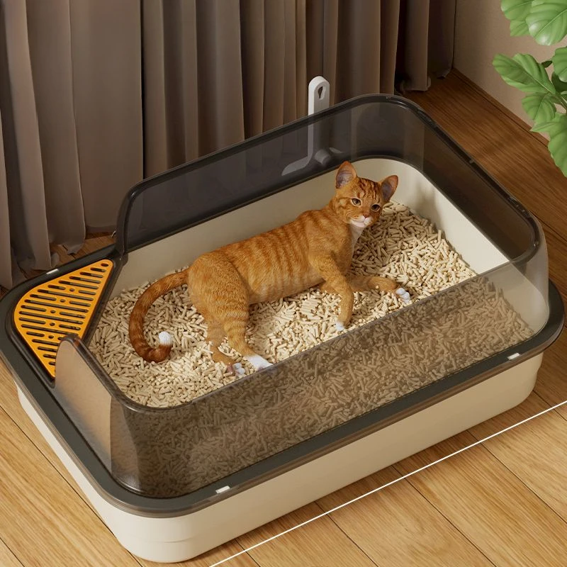 

Large Semi Enclosed Cat Litter Box Elevated Open Anti Sand Cat Toilet Detachable Cleaning CatBedpans Large Space Pet Supplies