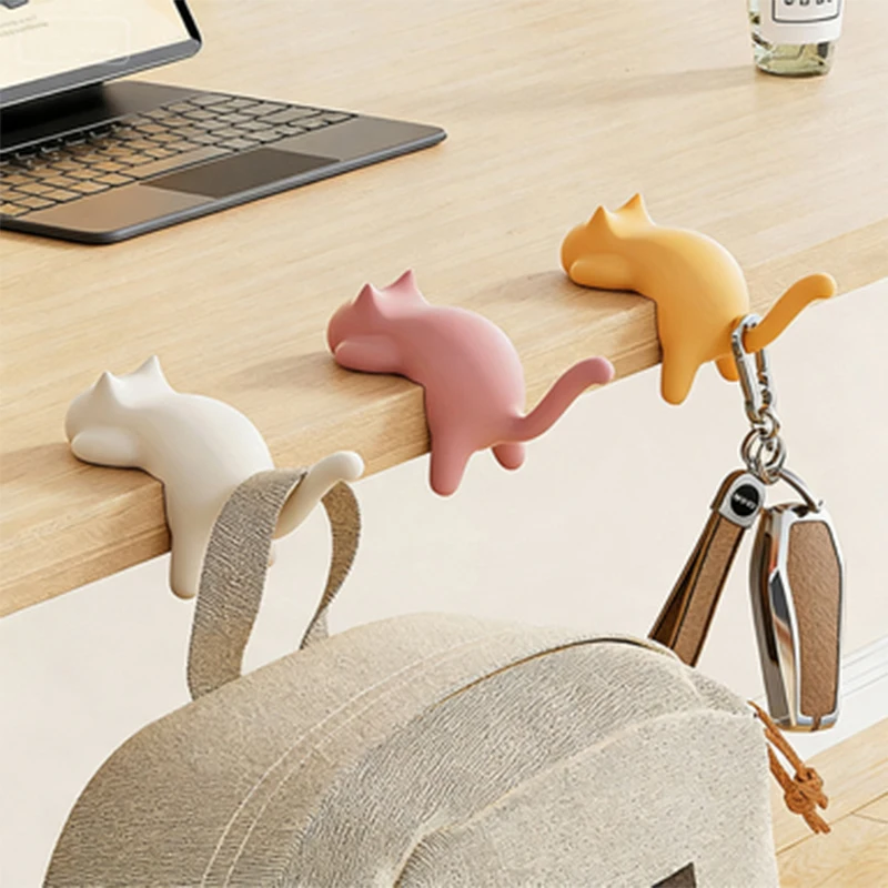 Ganchos de mesa para decoración de escritorio, gancho con forma de gato, organizador lateral de mesa adhesivo sin perforaciones, gancho portátil para cable de datos, accesorio para el hogar, 2 uds.