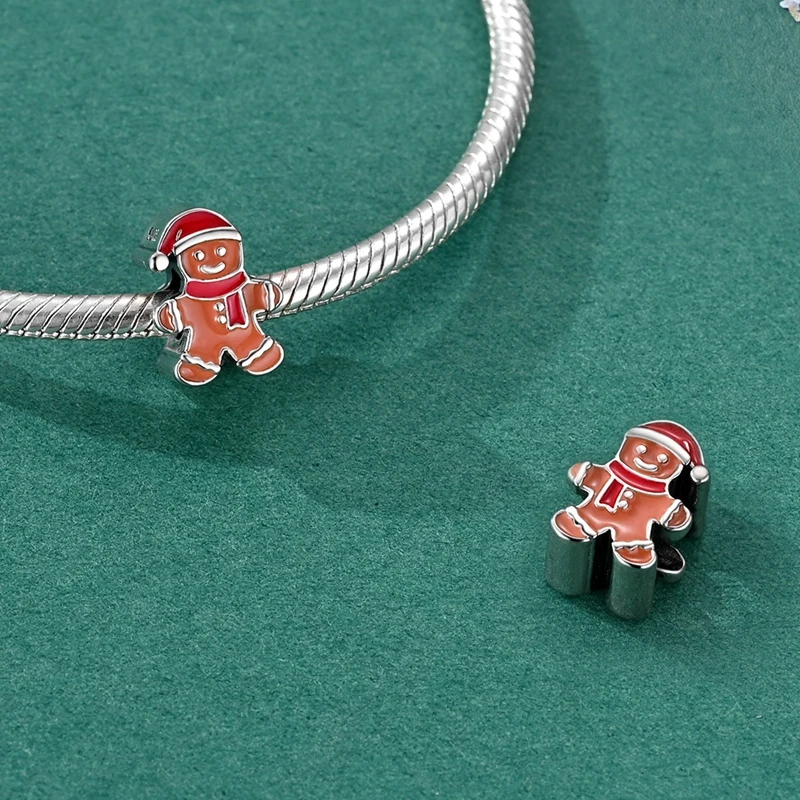 925 Sterling Silber Weihnachtsanhänger Schneemann Weihnachtsbaum Lebkuchenmann Perlen Passend für DIY Armband Unisex Damenschmuck – Detail 26