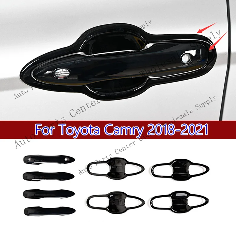 L+ For Toyota Camry 2018-2023 ABS Gloss Black Outer Door Handle+Bowl Cover Trim set