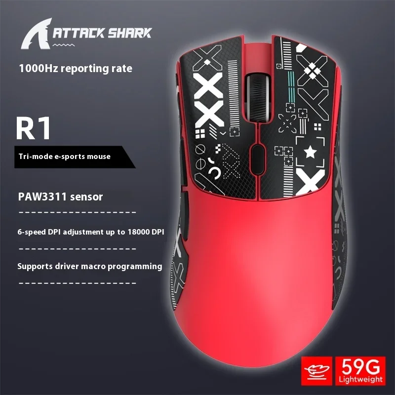 Attack Shark R1 Wireless Bluetooth Mouse Large Size For Gaming Men Office Computer Peripherals Mice And Keyboards Accessories