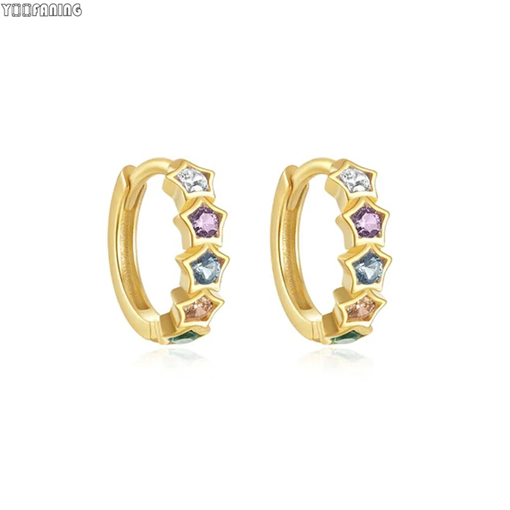 925 Sterling Silver Ear Needle  Exquisite Simple Hoop Earrings Colorful Zircon Full Star Series Women's Earrings Jewelry Gift