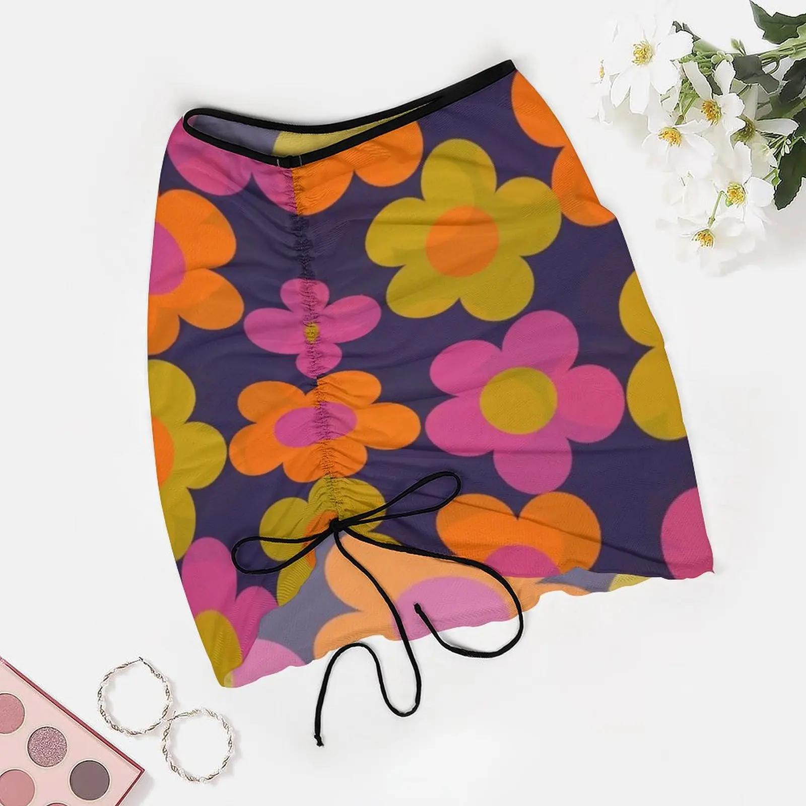 1960s 60s fiori Power Daisy Pattern gonna da spiaggia uniforme scolastica gonne da spiaggia abbigliamento donna