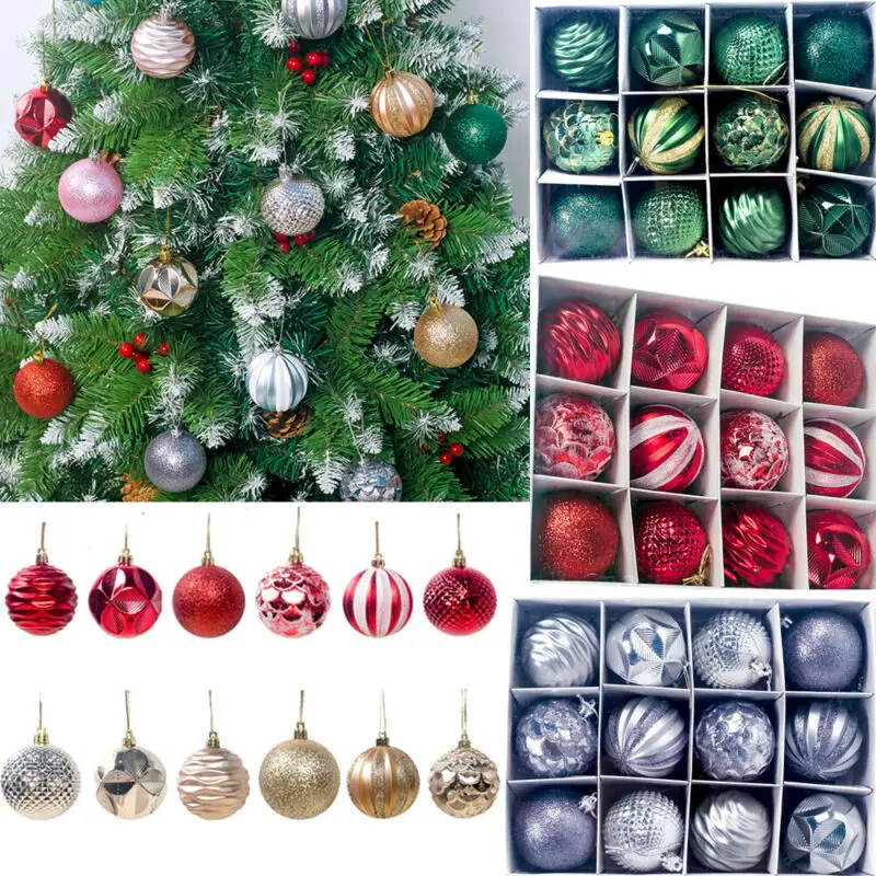 24Pcs Christmas Tree Decorations Balls Xmas Ornament Ball Glitter Hanging Ball Home Party Pendant Decor Prop Gifts Supplies