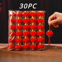30pcs Mini Velvet Red Lanterns DIY Lucky Hanging Decor for Weddings 2025 Chinese New Yea Spring Festival Home Theme Party Decor
