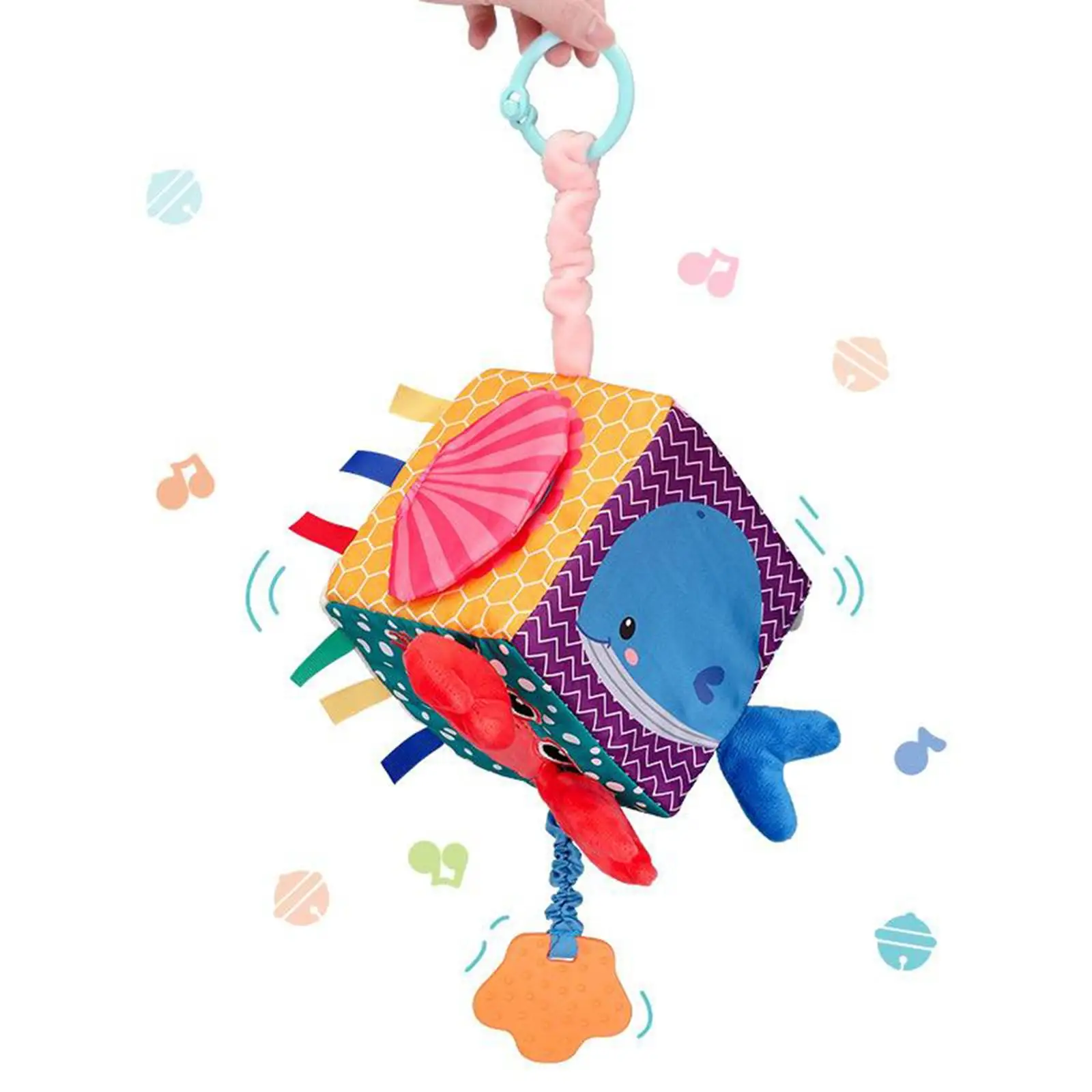 Baby Hanging Rattle Toy Plush Cube Newborn Crib Toys Stroller Toys