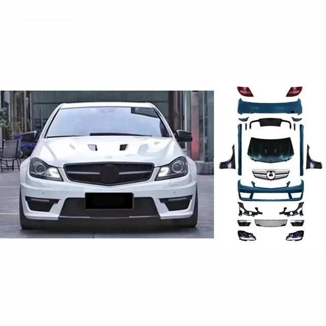

For W204 C Class Upgrade 2014 C63 BodyKit Front Rear Bumper Grille Spoiler Side Skirt Hood Fender Rear Front Light