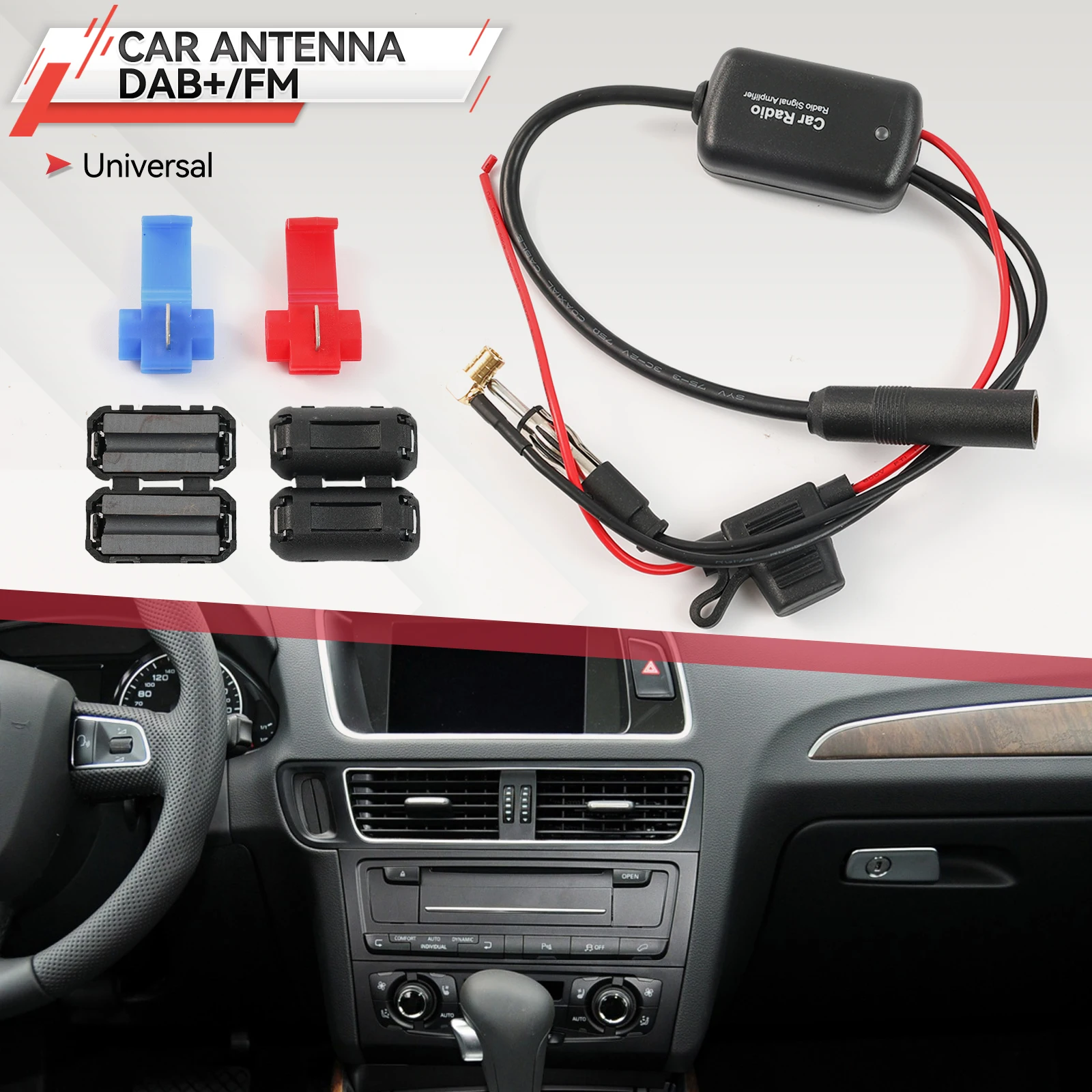 Car Accessories Car Stereo Antenna DAB+FM Aerial Splitter Cable Adapter12V Radio Signal Amplifier Antenna Signal Booster FM/AM view 6