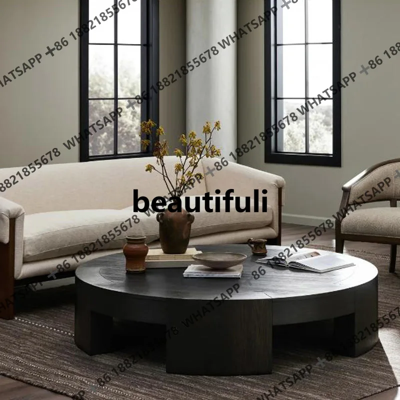 

Nordic retro solid wood round coffee table wabi-sabi wind living room tea table hotel homestay creative coffee table
