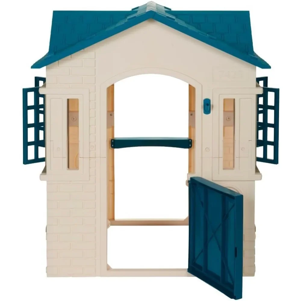 Cape Cottage Design Playhouse, Multifunctional Playhouse for Kids, Victorian Style, Easy Assembly, Blue  & White, Large