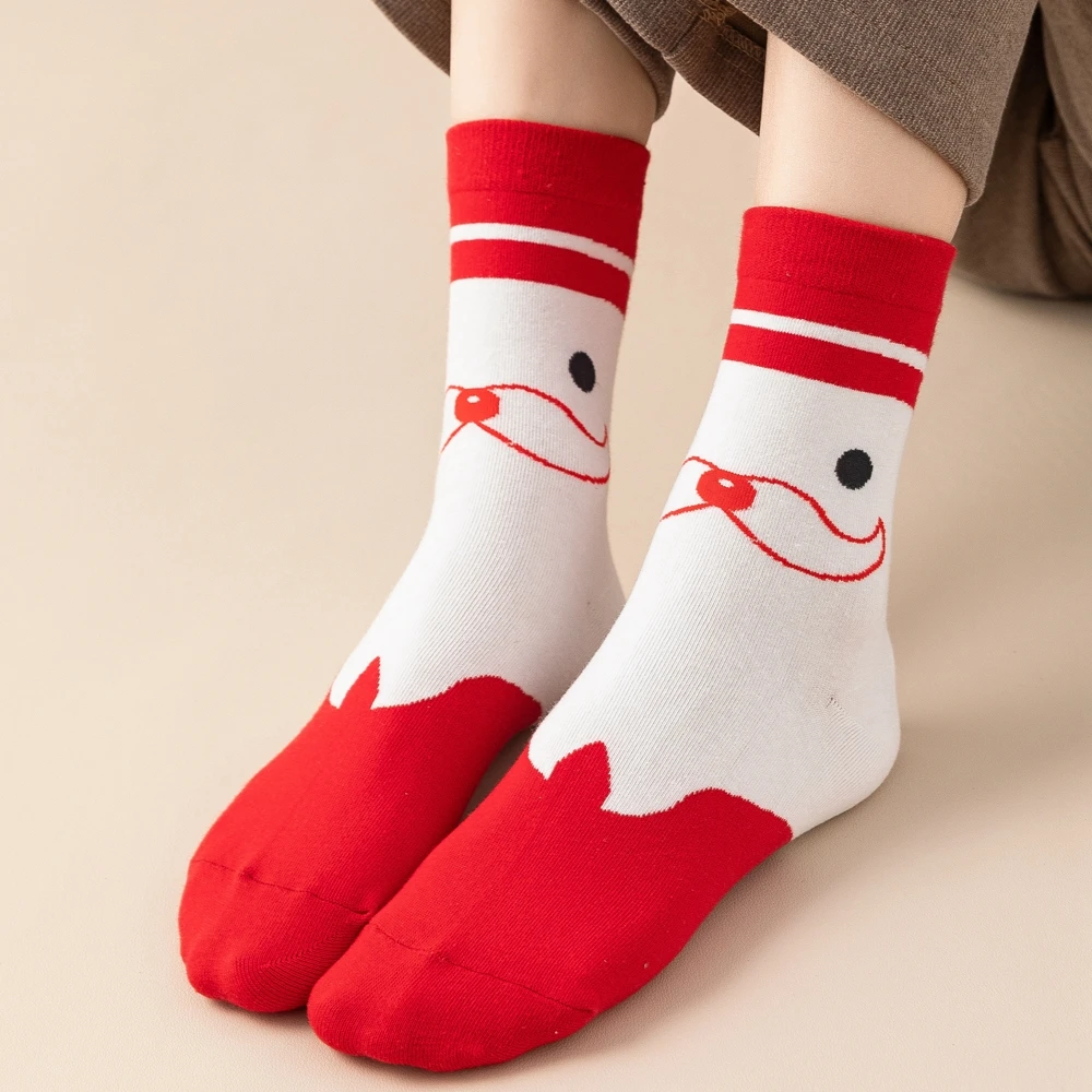 5 paia di calzini natalizi da donna Cartoon Cute Sweet Crew Socks calzini da donna autunno inverno babbo natale stampa dell\'albero di natale