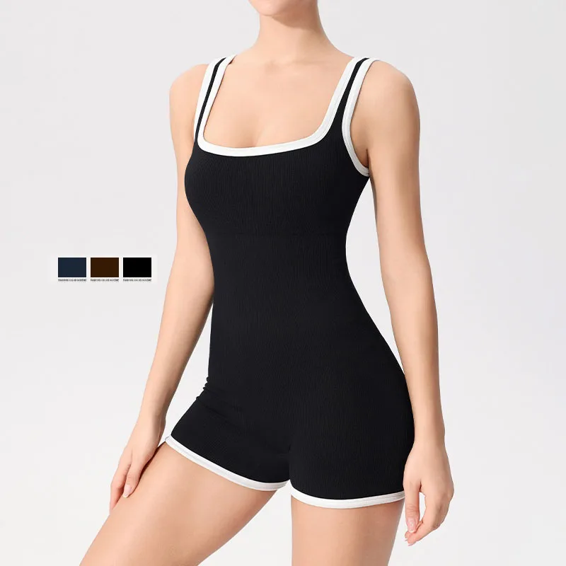 High Elasticity One-piece Yoga Suit for Women's Fitness Beautiful Back Jumpsuits Dance Sports Tight with Chest Pad Playsuits