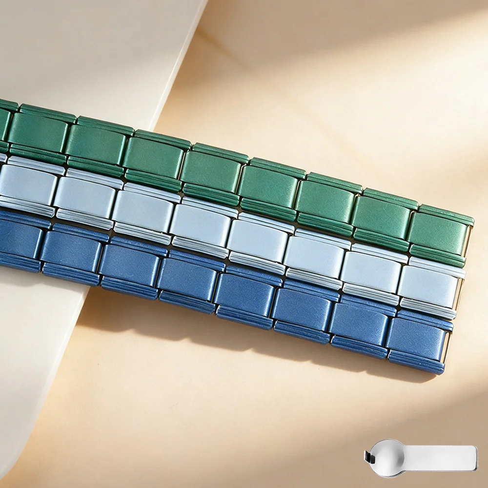 URING Wholesale Colorful Blue Green Black Square Men Charm Bracelet Italian Link Fit 9mm Stainless Steel DIY Jewelry Making