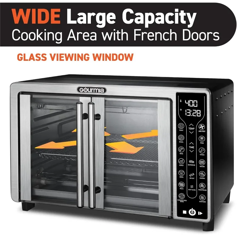 مجموعة مقلاة هوائية لفرن محمصة جورميا 17 إعدادات مسبقة للطهي 1700 وات مقلاة هوائية رقمية بباب فرنسي ملحقات بسعة 24 لتر