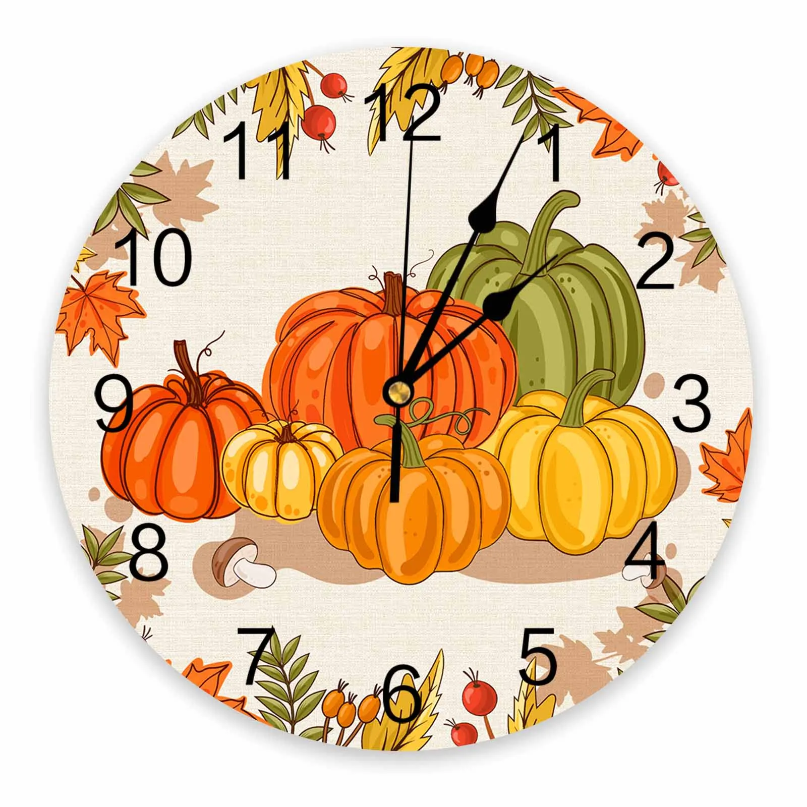 

Maple Leaf Pumpkin Mushroom Printed Wall Clock Modern Silent Clock Living Room Home Decor Wall Hanging Watch