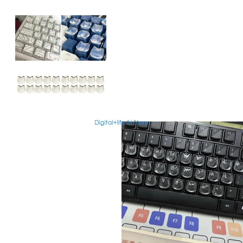 E06D Playful Raised Cats Keycaps 20 Units Lovely Silicone Keycaps for Typing