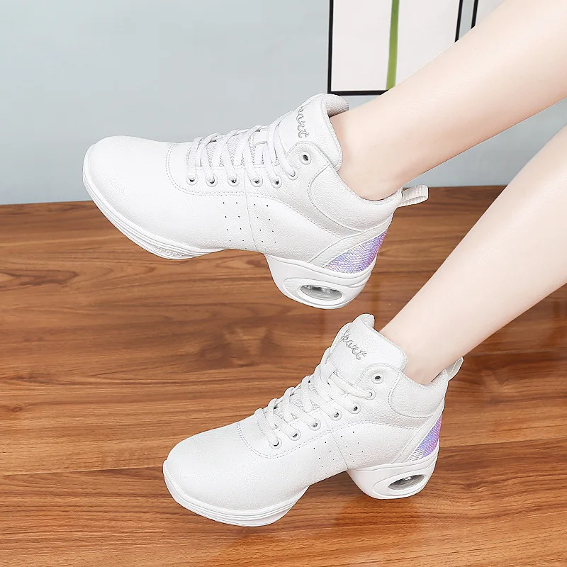 

New Dance Shoes With Mid Heel Soft Square Dance Shoes For Women Jazz boots Dance Shoes High Top Adult Sailor Dance Sneakers