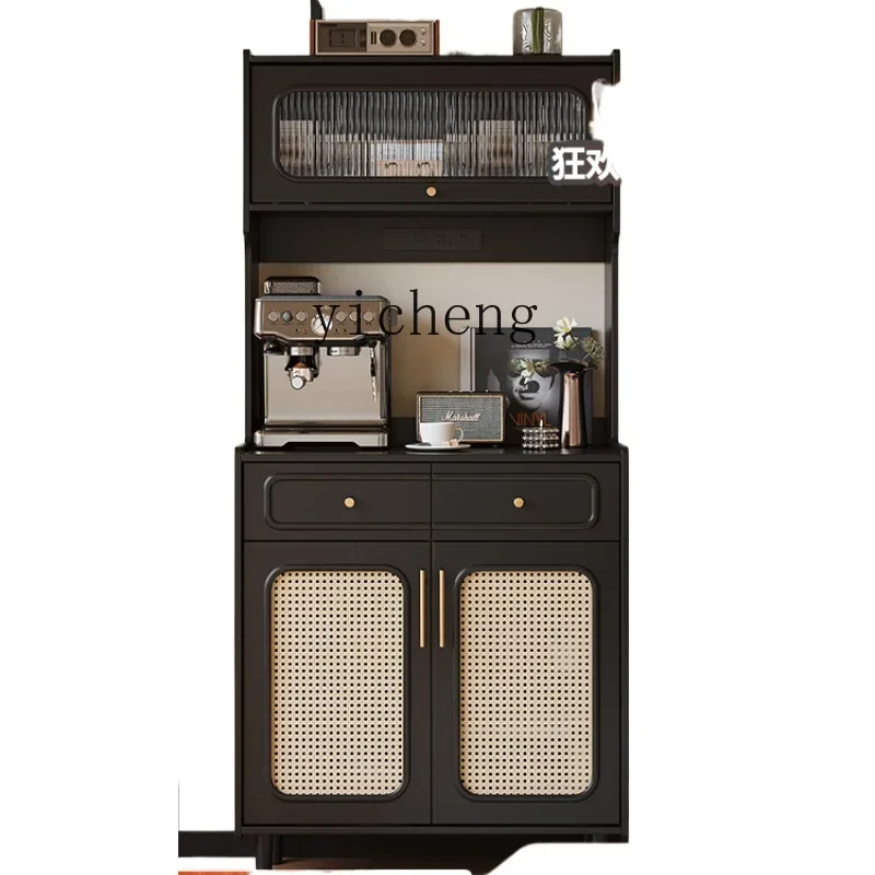 

ZK rattan dining side cabinet integrated against the wall living room storage coffee cabinet multi-functional tea side cabinet