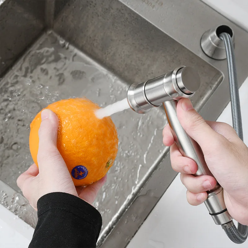 

304 Stainless Steel Sink Socket Flush Sprinkler Set Pull-out Cleaning Gun for Kitchen Nickel/Black Kitchen Tap
