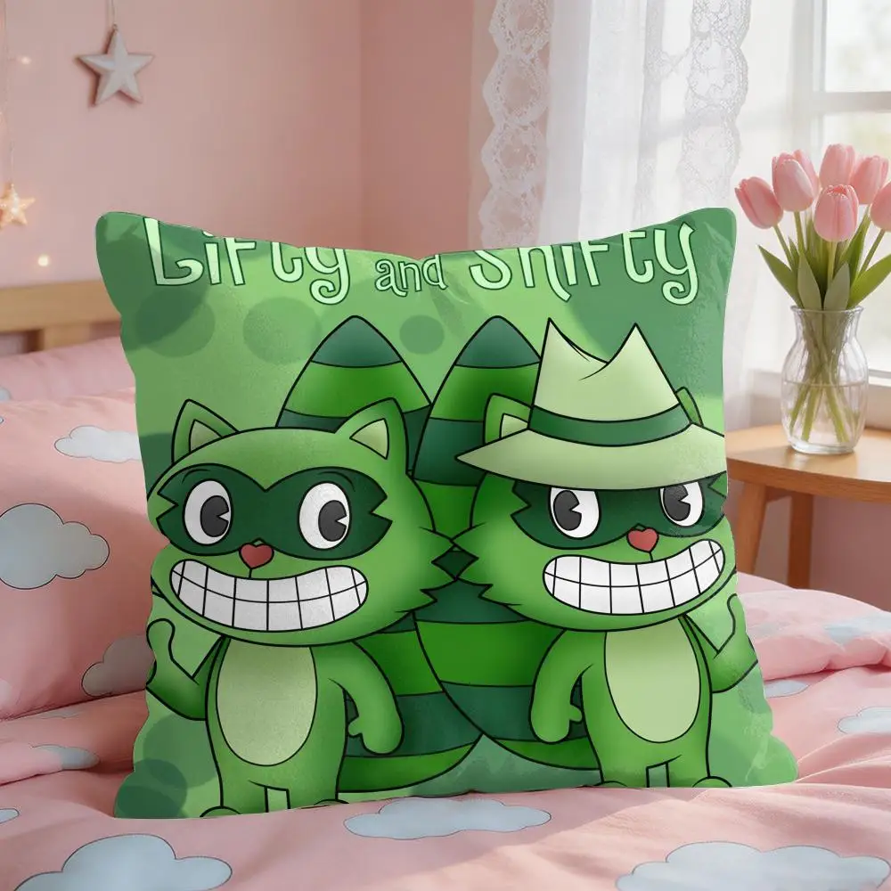 Cartoon Happy T-Tree Friends Cushion Cover Square Short Plush Pillow Case Living Room Sofa Home Decor Funda 40X40