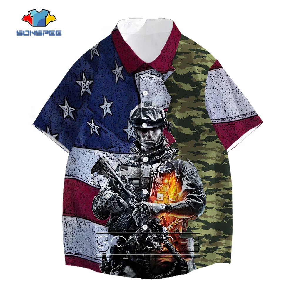 

SONSPEE New Militants Soldier 3D Printing Shirt Men Women's American The Special Arms Oversize Clothing Short Sleeve Tops Blouse