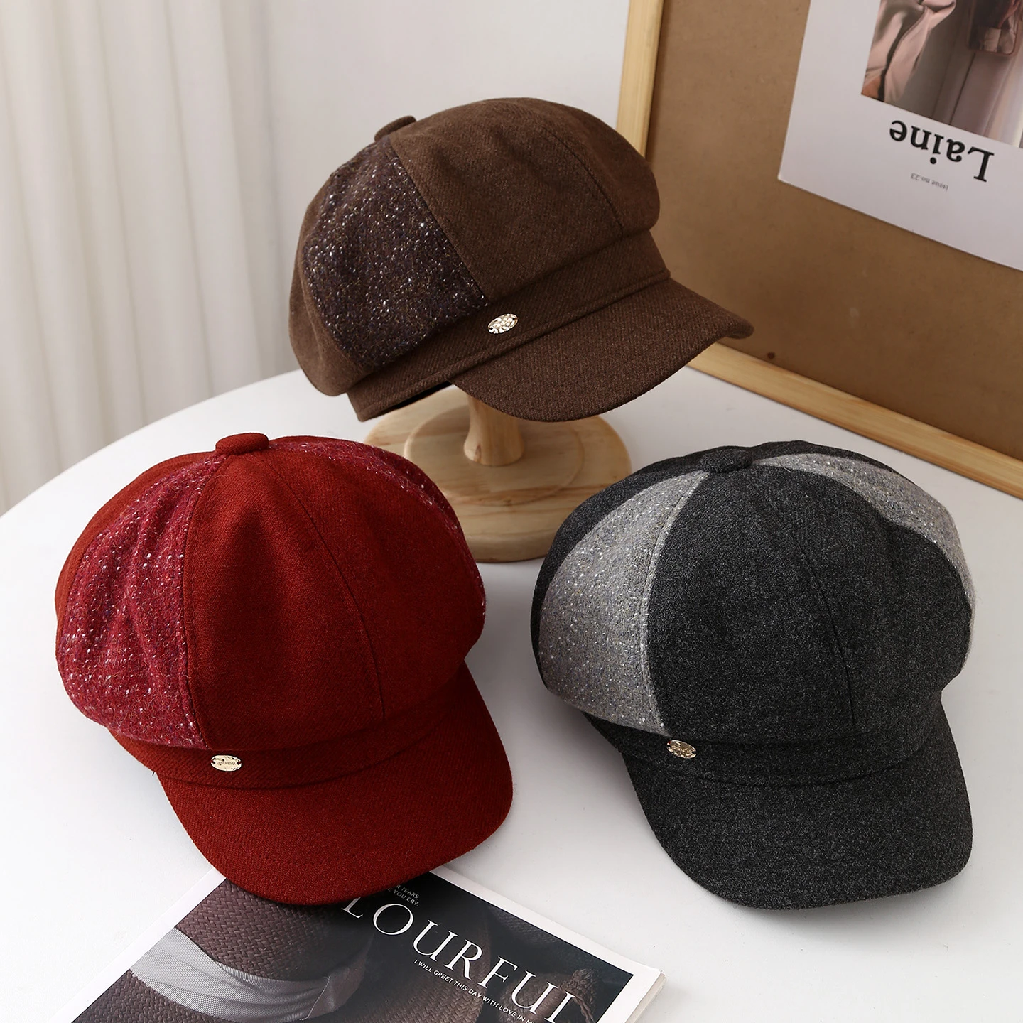 Boina de inverno para mulheres – Boné de jornaleiro octogonal espesso, chapéu estilo pintor à prova de frio, vintage quente para manter o inverno novo