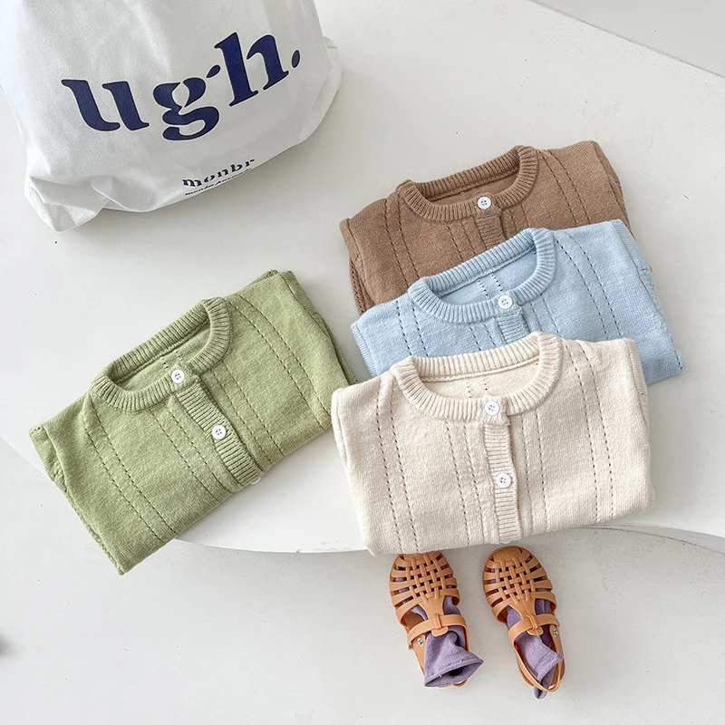 Autumn And Spring Newborn Infant Baby Boys And Girls O-neck Knitted Cotton Long Sleeved T-shirt Soft Solid Fashion Baby Clothing