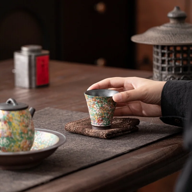 Rock Mineral Particle Ceramic Tea Cup Monet Color Series Chinese Retro Master  Home Kungfu  Set Single  Personal
