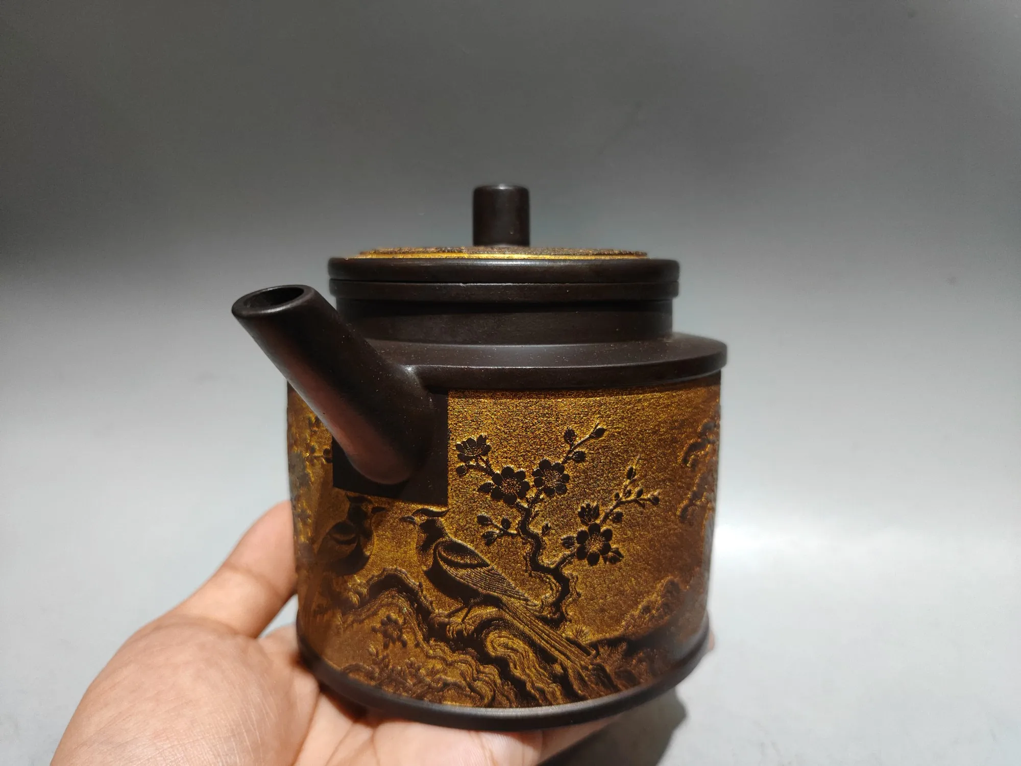 Old Chinese Handicraft Enameled YiXing Zisha (red stoneware) Teapot,Lotus seed pot,#02,with mark, Free shipping