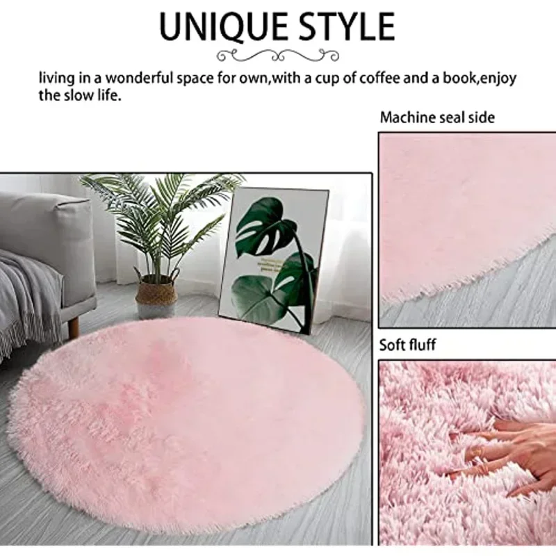 Soft Plush Round Carpet Modern Fluffy Rug In Bedroom Living Room Cute Comfortable Indoor Shading Mat Baby Children Girls Pet