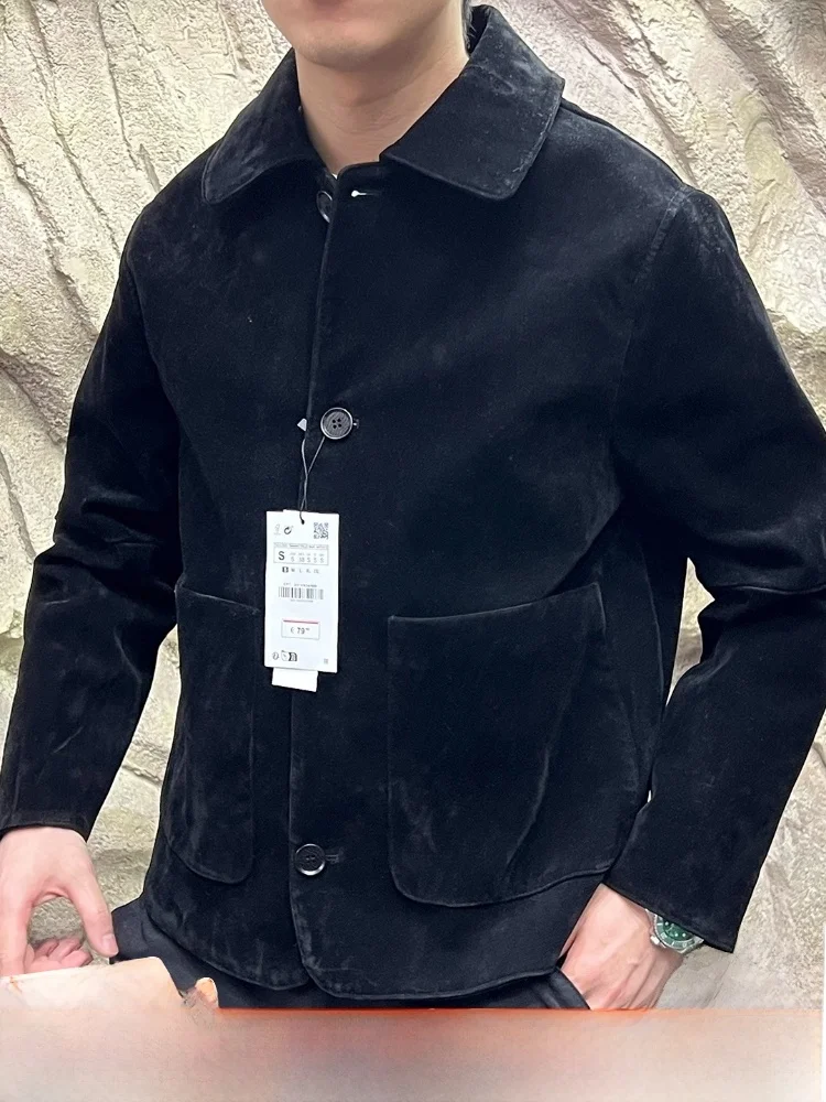 

Кожаное пальто с защитой от меха Line, удобное пальто с откидным воротником для поездок на работу, длинное пальто из полиэфирного волокна, молодежное пальто-стойка