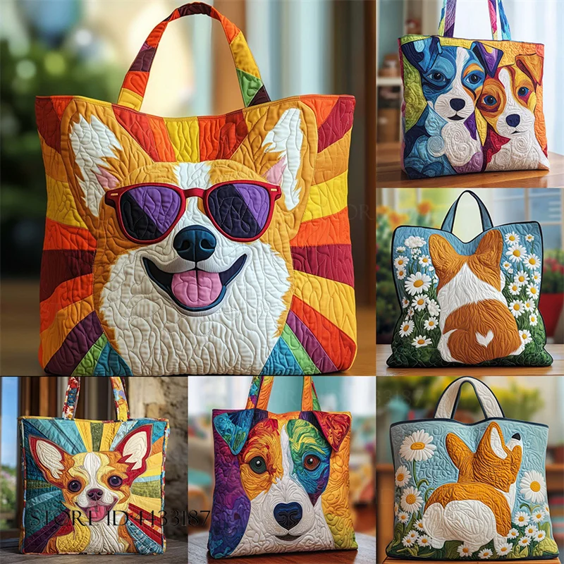 Trendy 3D Printed Dog Handbag Women's Shoulder Bag Shopping Bag Large Capacity Quilted Casual Travel Bag Personalized Gifts