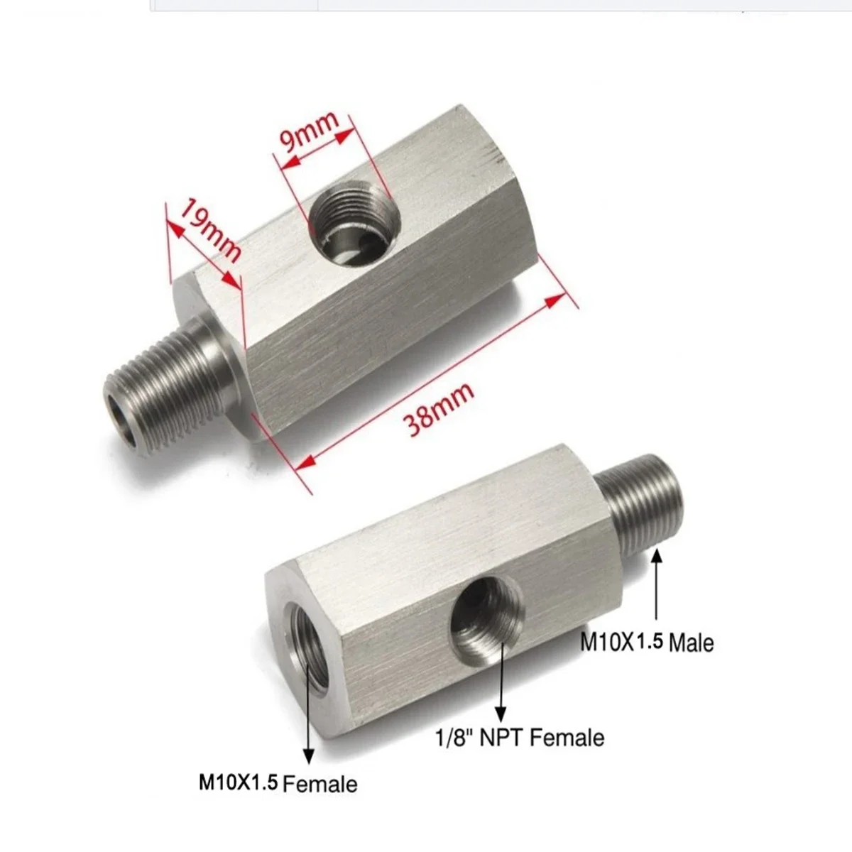 Stainless Steel Turbo Oil Pressure T Adapter M10X1 5 M12X1 5 1/8NPT 1/8BSPT Fitting for Engine Auto Parts