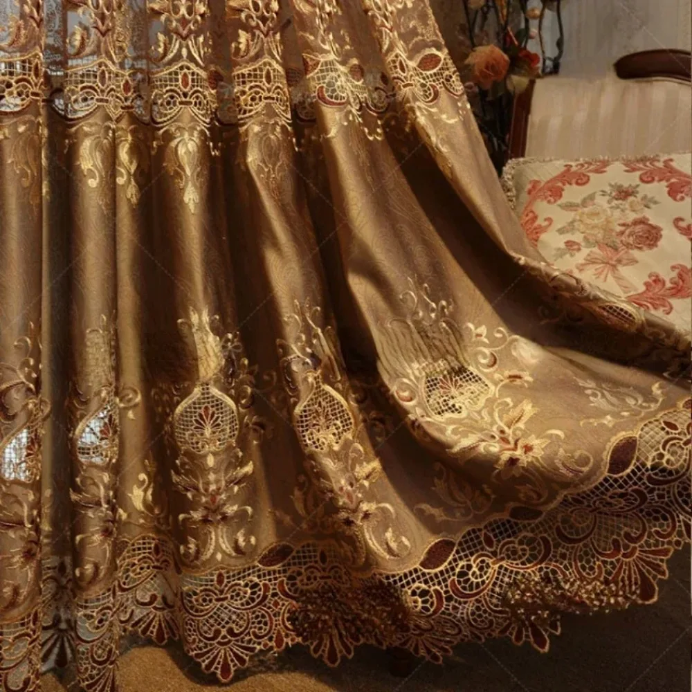 European-style Luxury Curtains Living Room Dining Room Bedroom Embroidered Semi Blackout Curtains Villa