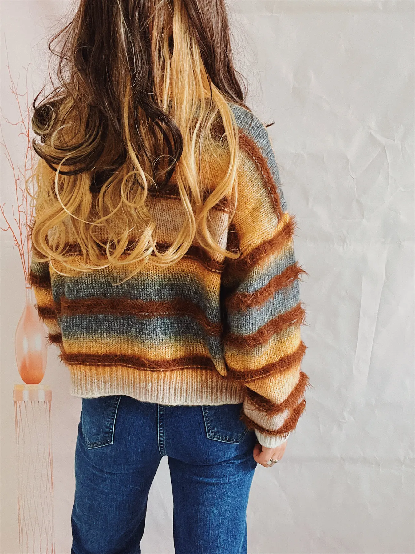 New Personalized Sweater Autumn Winter Casual Loose Gradient Color Versatile Tops Long-sleeved Round Neck Pullover Clothes