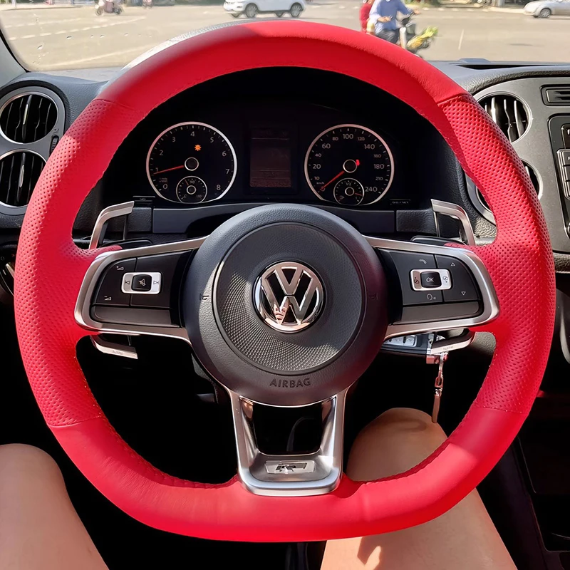 For Volkswagen VW Golf R MK7 Golf 7 GTI VW Polo GTI Scirocco 2015 2016 Manual Sewing Car Steering Wheel Covers Genuine Leather
