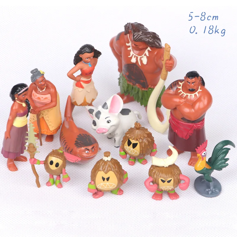 12Pcs/Set Disney Movie Moana Adventure Doll GK Model Maui Chief Tui Gramma Tala Sina Waialiki Heihei Kids Charm Hobby Toys Gift