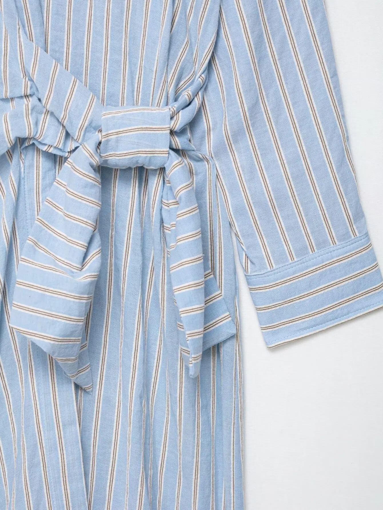 2025 women's autumn new casual loose lapel long-sleeved shirt-style striped double-breasted mid-length dress