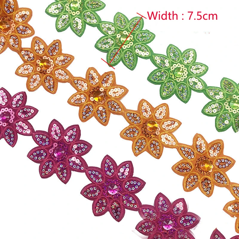 1/2/4.5 Yards Flower Sequins Sewing on Ribbon Lace Appliques Trims Dress DIY Craft Supplies Sewing Accessories 7.5cm Width 2023