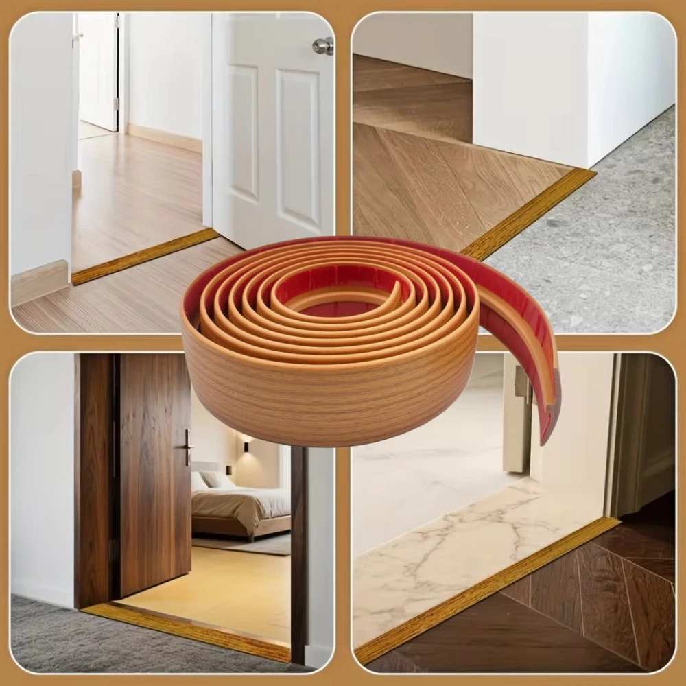 1pc 2mX5cm T-shaped PVC Wood Floor Transition Strip Edge Closing Strip Flexible Self-adhesive Seam Strip Threshold Strip