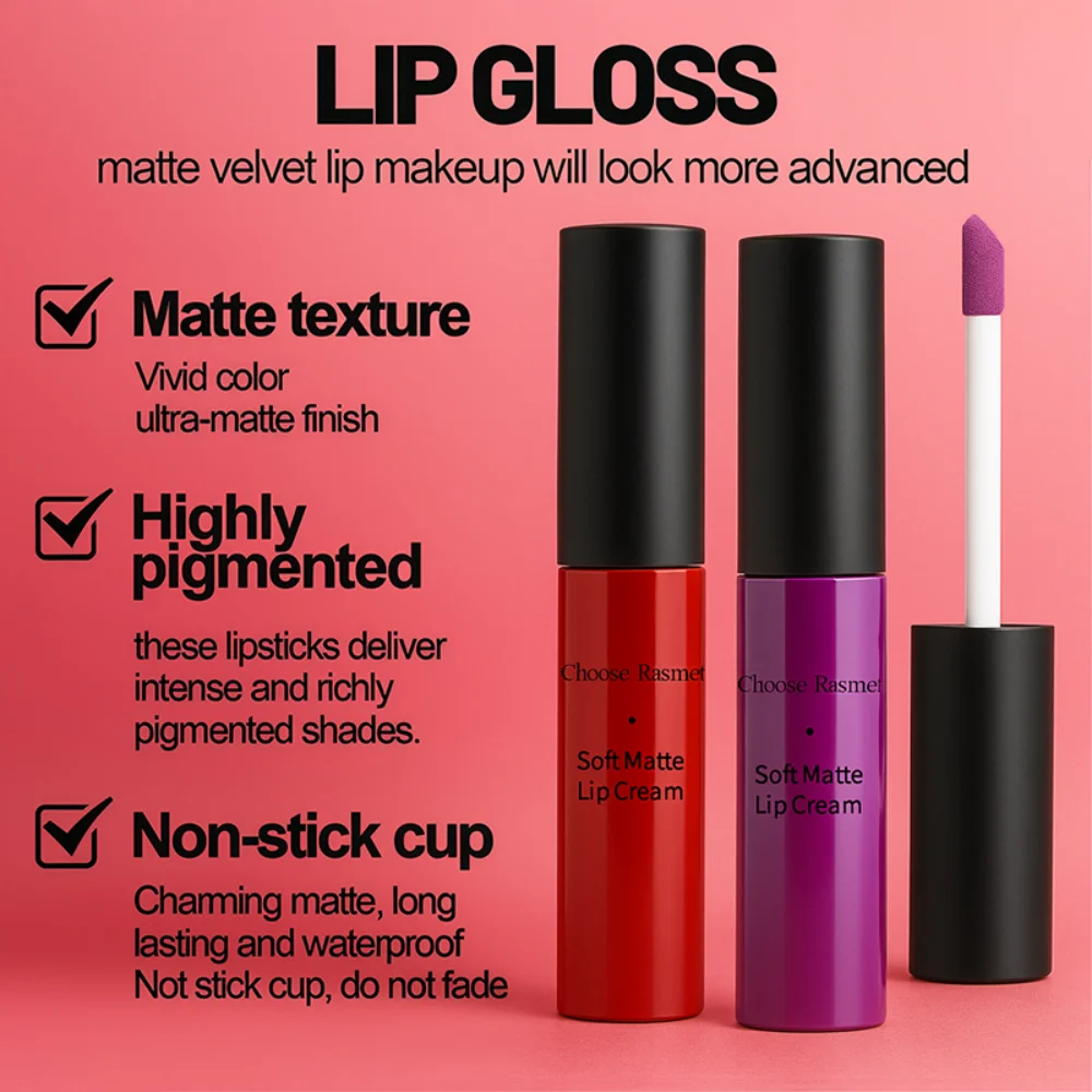 ลิปกลอสเนื้อกำมะหยี่ QIBEST สีแดงนู้ด ติดทนนาน กันน้ำ สำหรับผู้หญิง