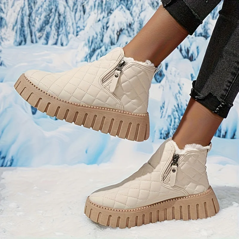 New Fashionable Women's Boots, Warm and Fluffy Sponge Shoes, Mid Top Thick Sole Comfortable Snow Boots